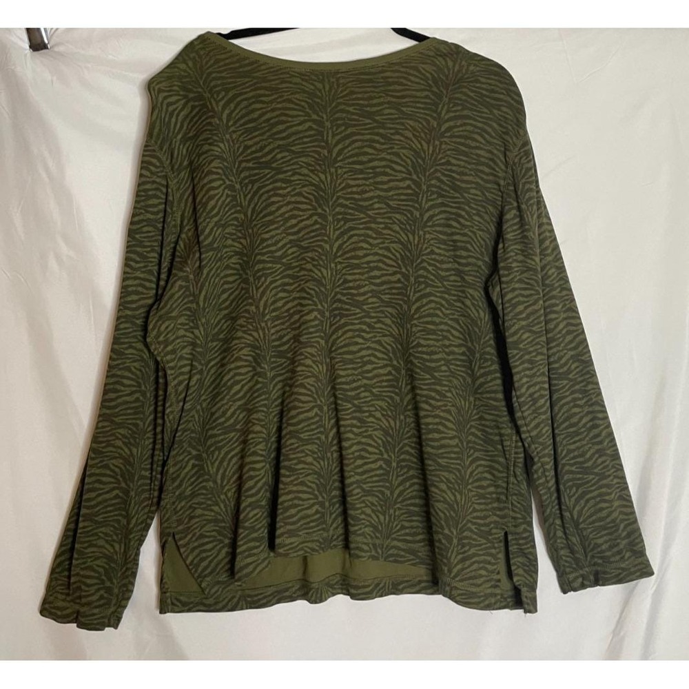 Elisabeth Liz Claiborne Womens 1X Top Olive Green Zebra Animal Print Long Sleeve